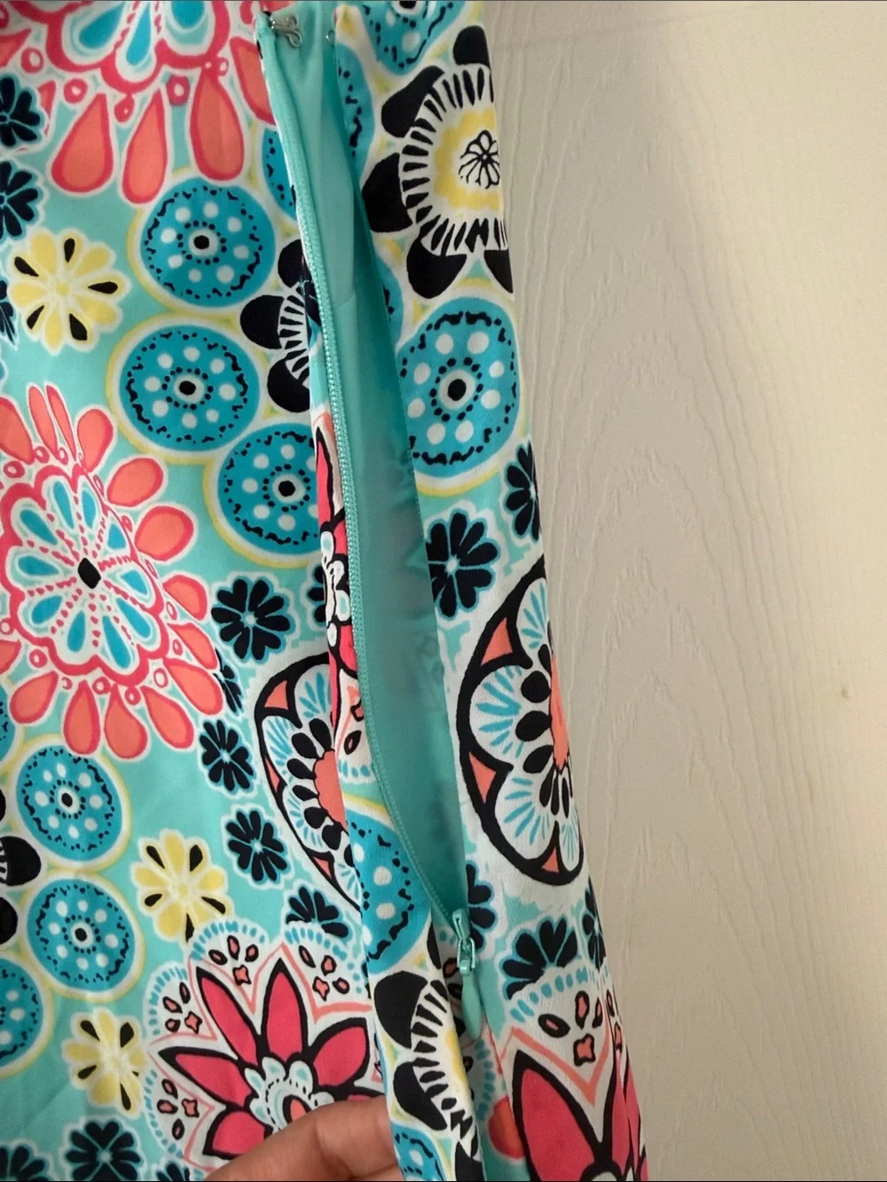 Carter's Aqua Floral Sleeveless Shift Dress with Coral and Navy Accents - Picture 14 of 17
